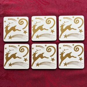6-Christmas Gold Reindeer Coasters
